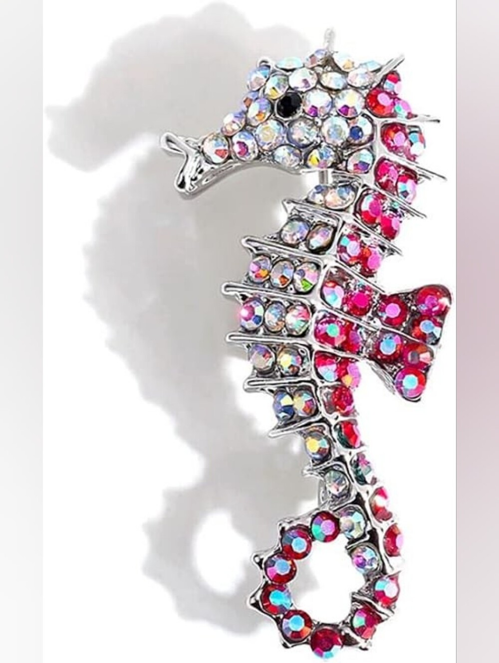 8/4 Live Show Silver-Tone Seahorse Brooch with Red and Iridescent Crystals